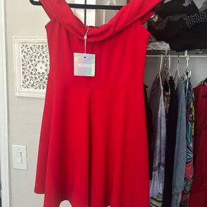 Missguided Vibrant Red Off-Shoulder Dress